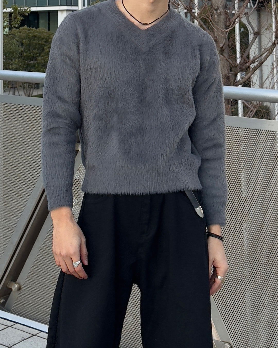 マイクロファーVネックニットプルオーバー NA1116