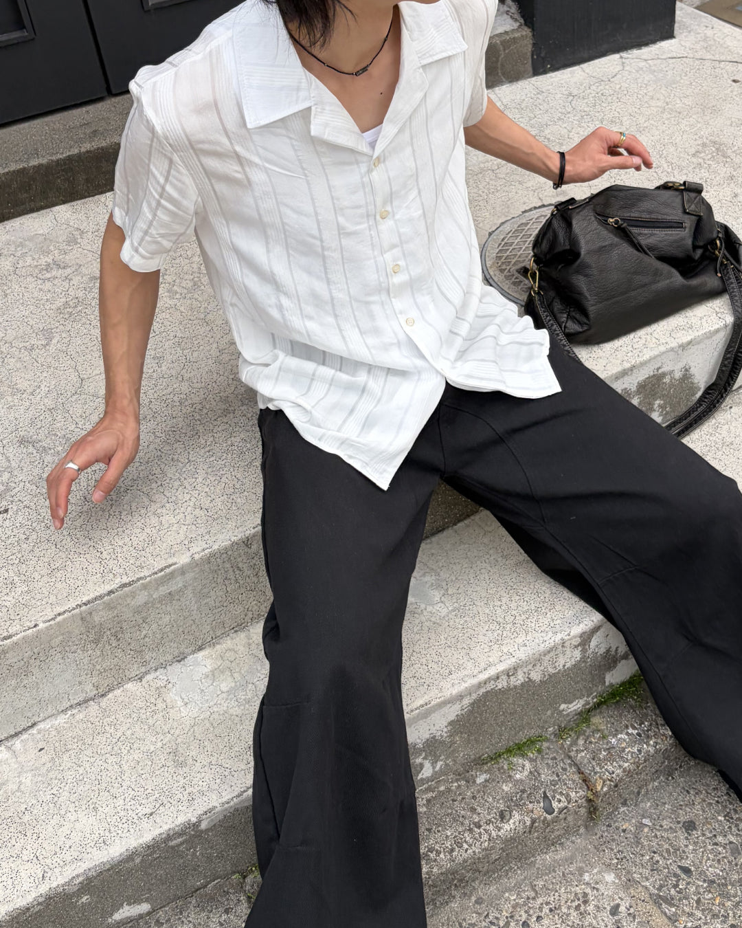 ナチュラルストライプオープンカラーシャツ NA1149