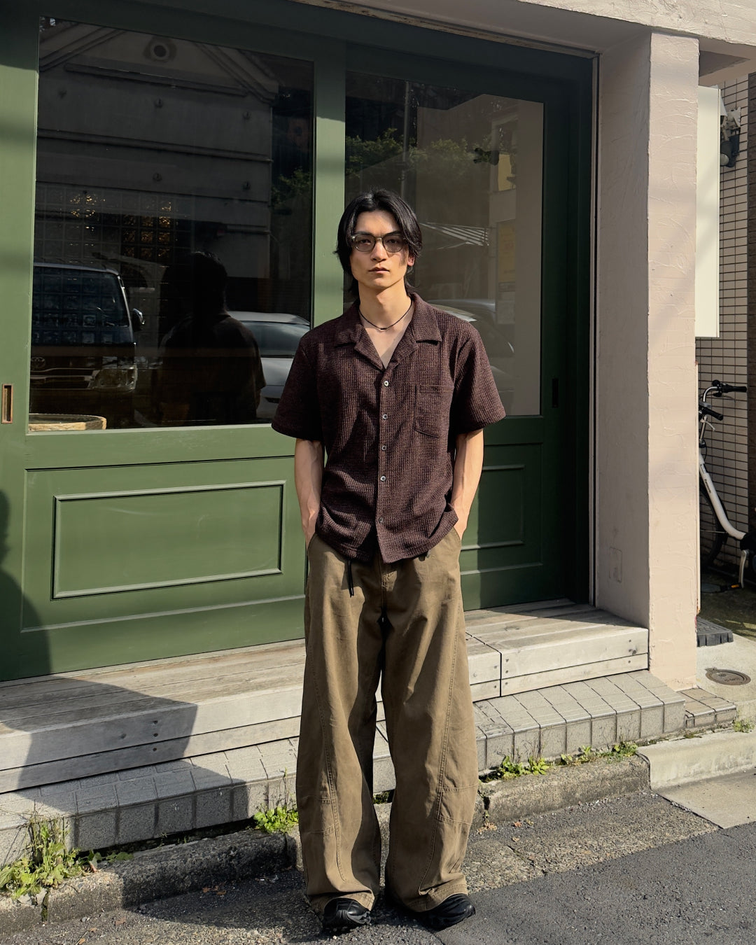 ワッフルオープンカラーシャツ NA1156