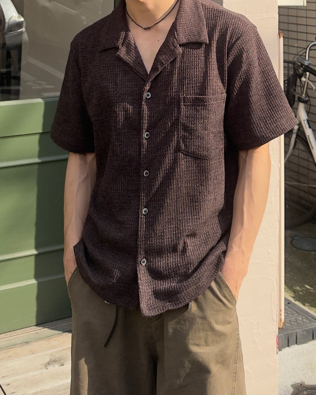 ワッフルオープンカラーシャツ NA1156