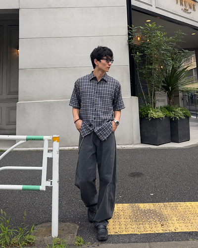 ダークチェックドロップショルダーショートスリーブブラウス
NA1169