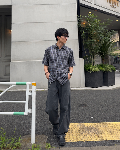 ダークチェックドロップショルダーショートスリーブブラウス
NA1169