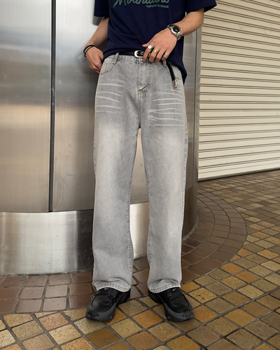 スモーキーグレーコントラストワイドレッグジーンズ
NA1174
