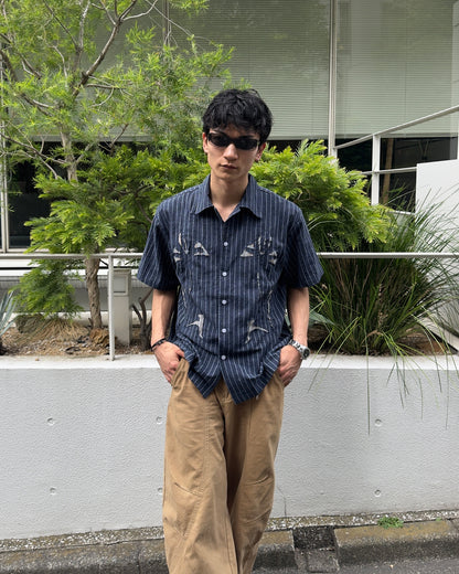 ダークブルーストライプ半袖シャツ NA1199