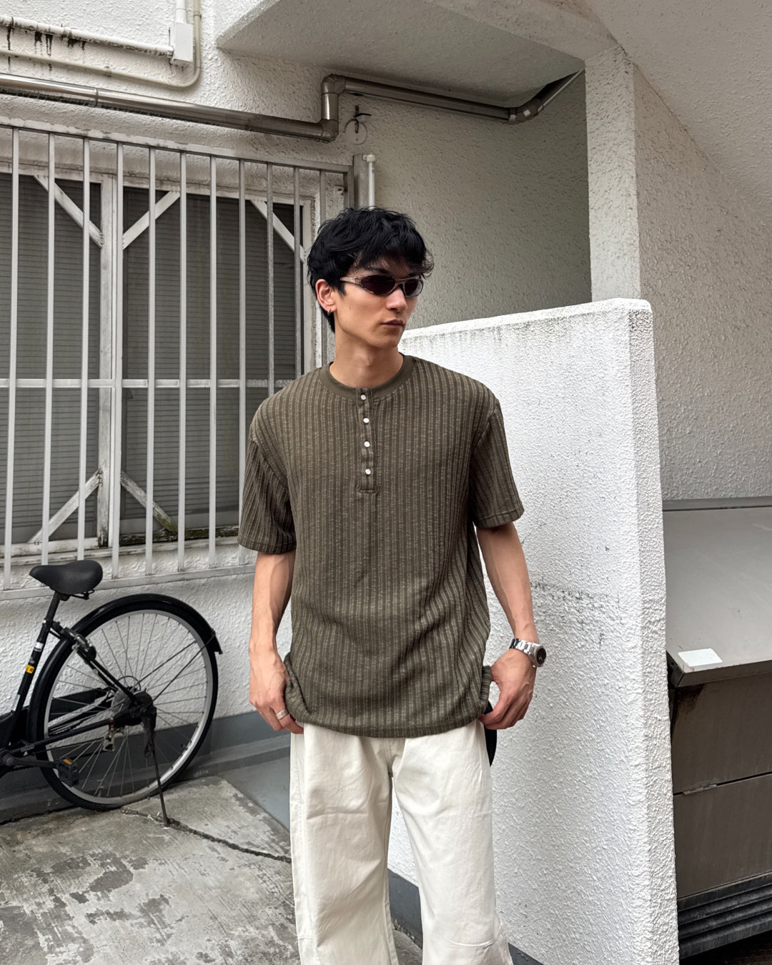 ヘンリーネックラインニット半袖Tシャツ NA1235