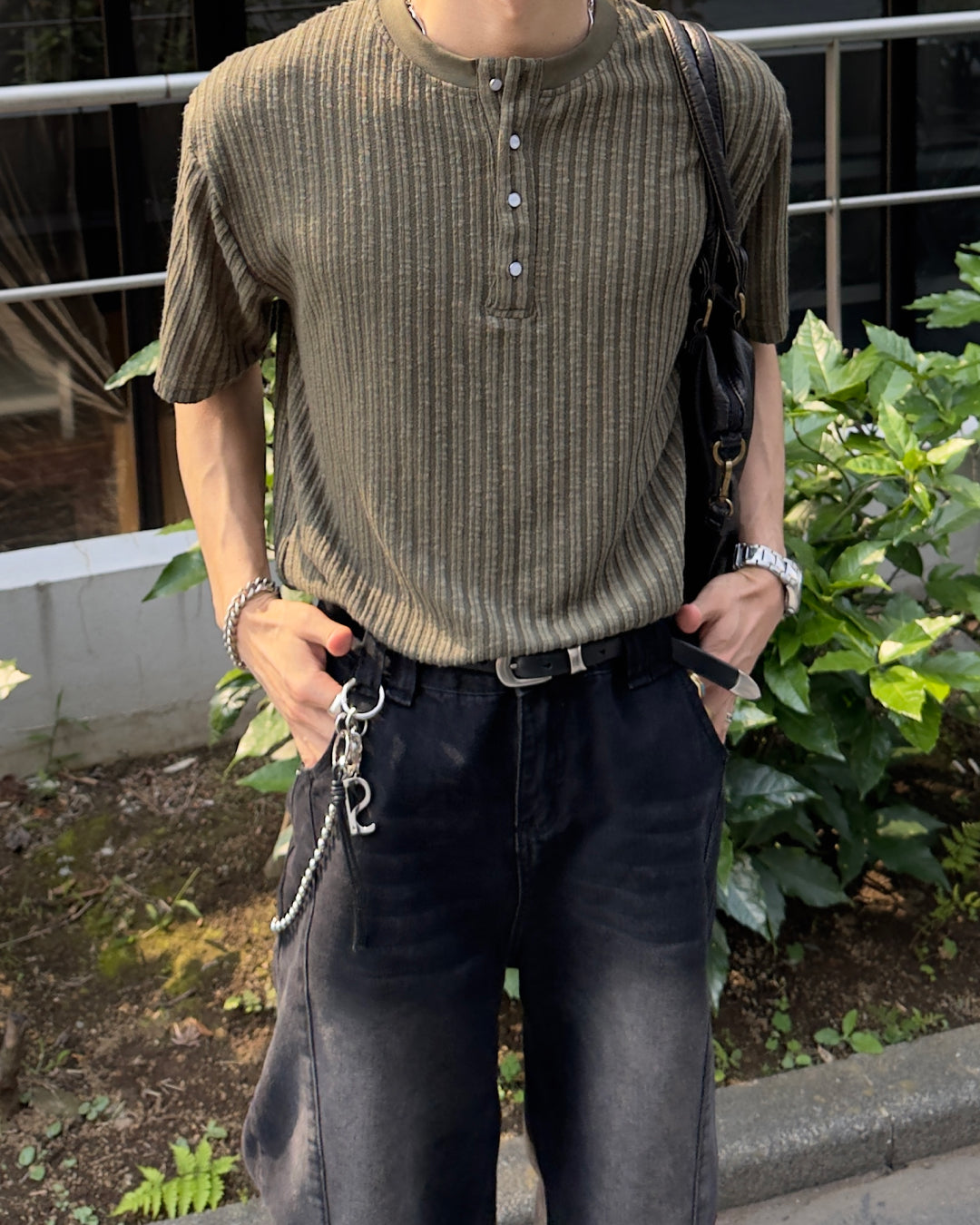 ヘンリーネックラインニット半袖Tシャツ NA1235