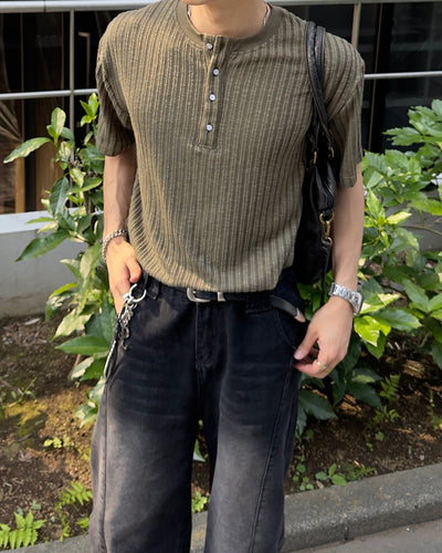 ヘンリーネックラインニット半袖Tシャツ NA1235
