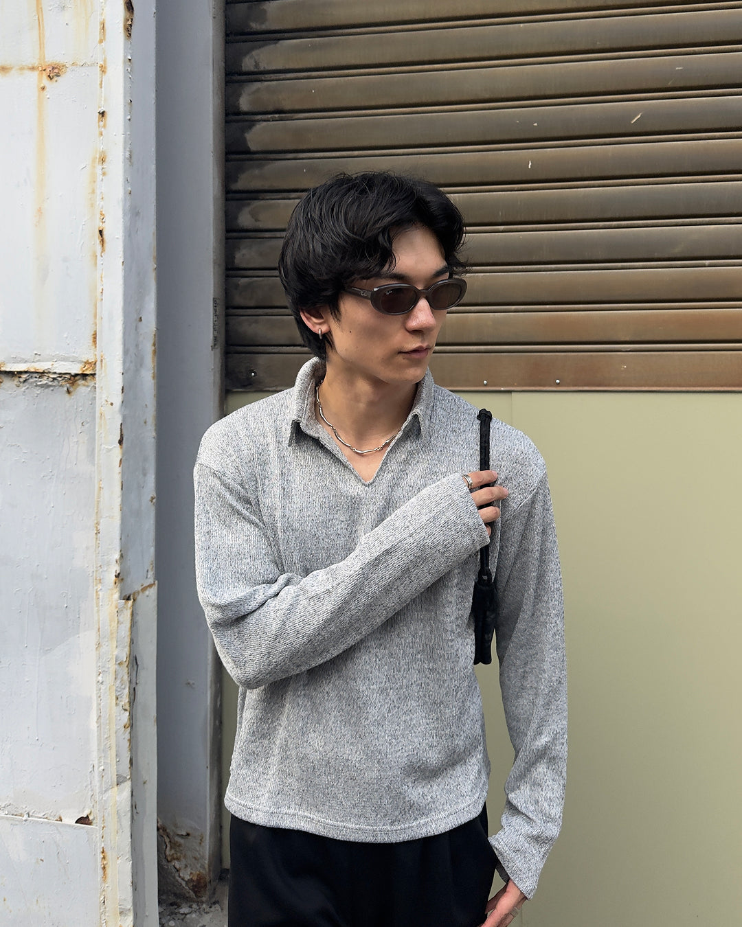 襟付きVネック長袖ニット NA1251