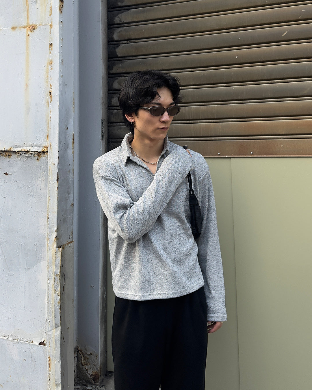 襟付きVネック長袖ニット NA1251
