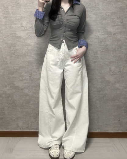 ホワイトワイドデニムパンツ NO0003