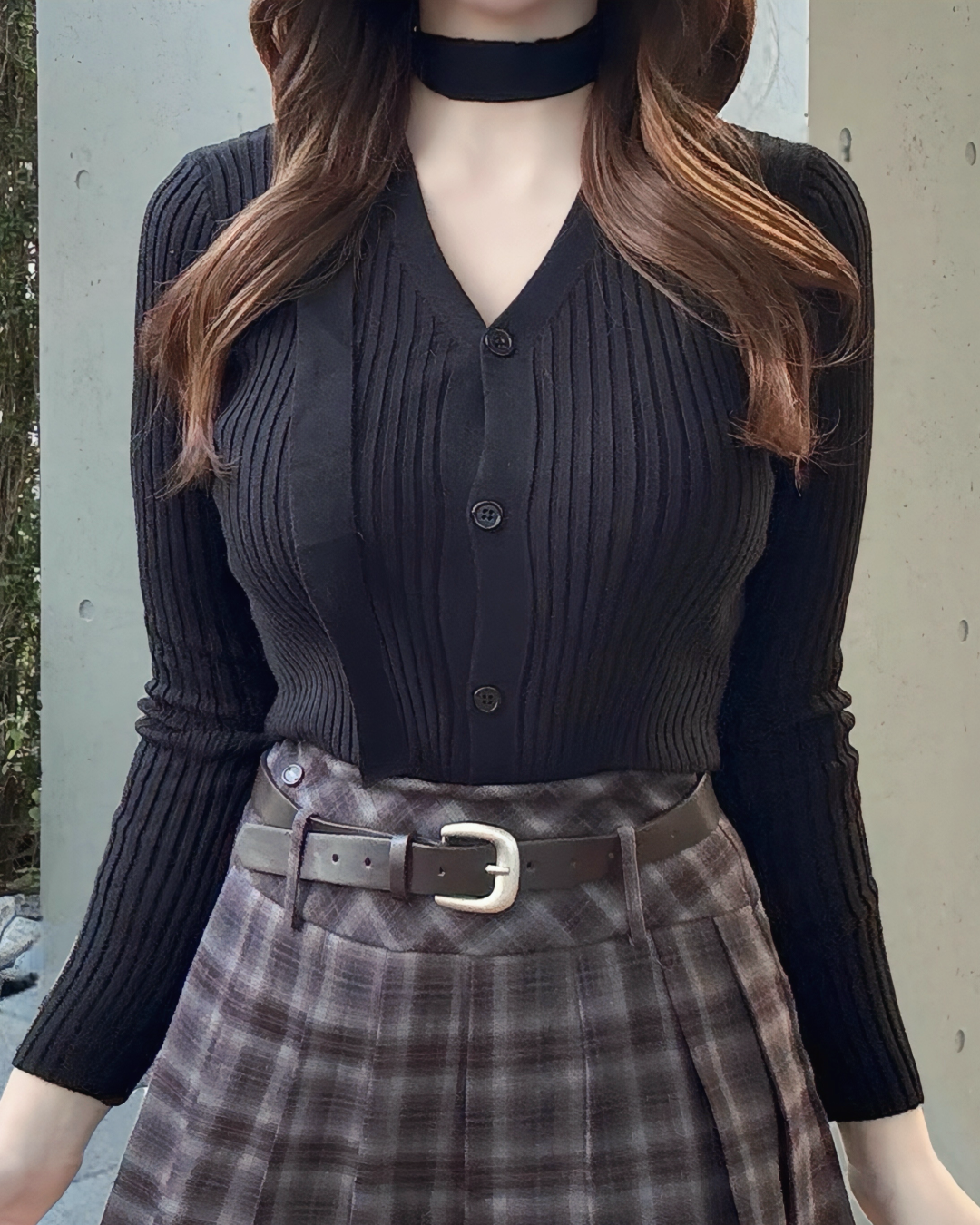 タイ付きVネックカーディガン NO0135