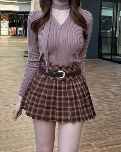 タイ付きVネックカーディガン NO0135