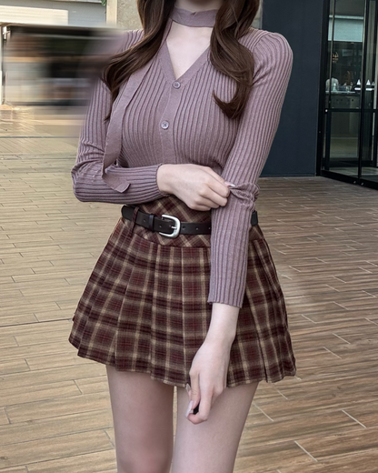 タイ付きVネックカーディガン NO0135