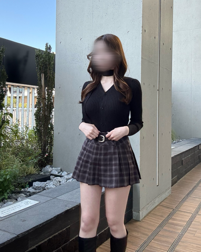 タイ付きVネックカーディガン NO0135