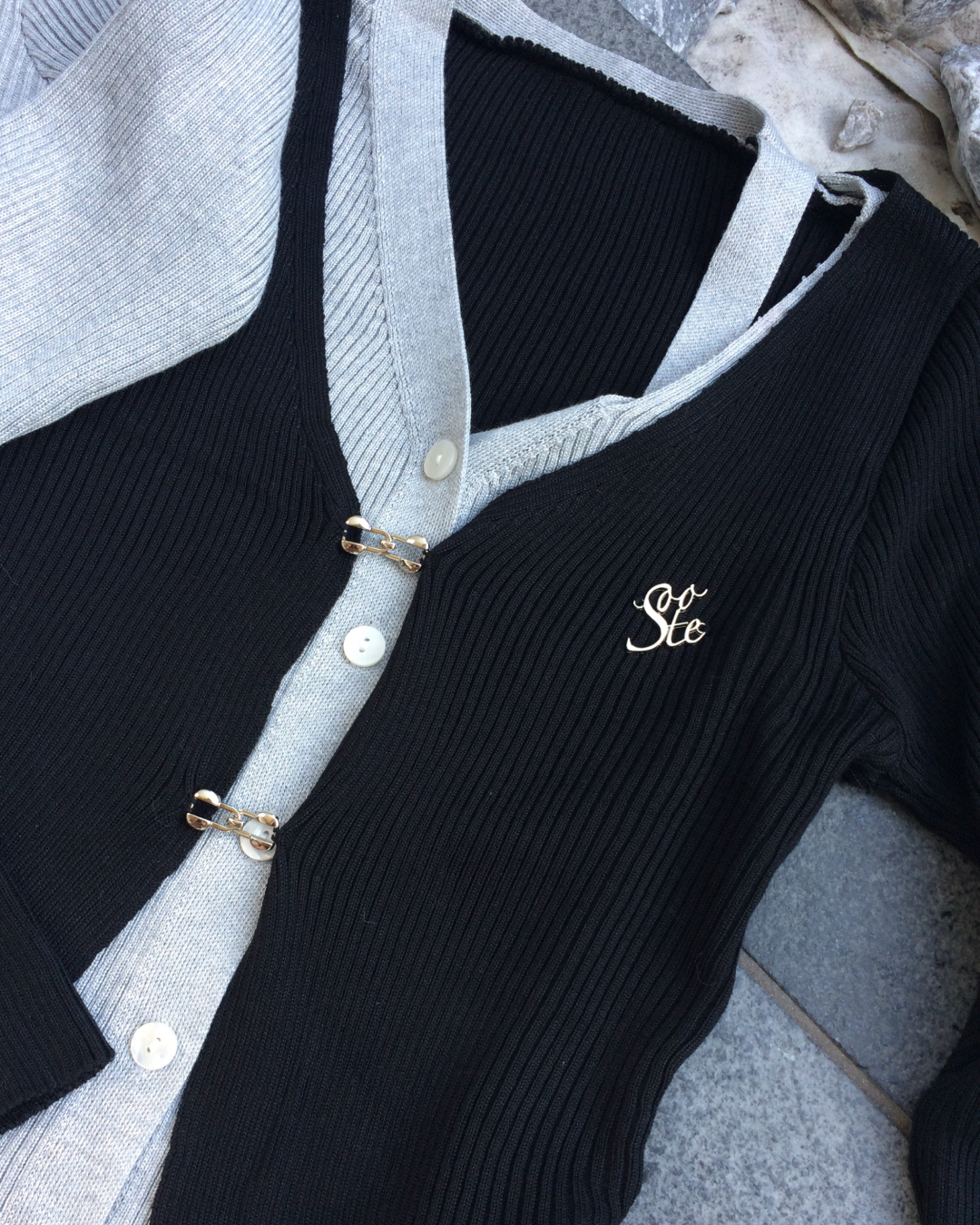 2ピースバイカラーカーディガン NO0152