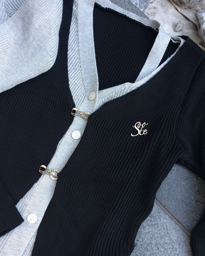 2ピースバイカラーカーディガン NO0152