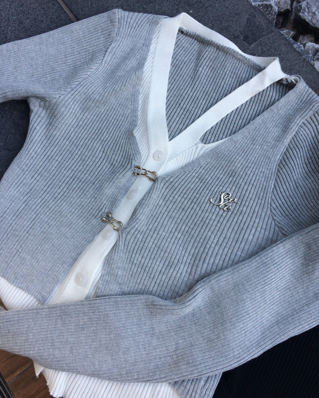 2ピースバイカラーカーディガン NO0152