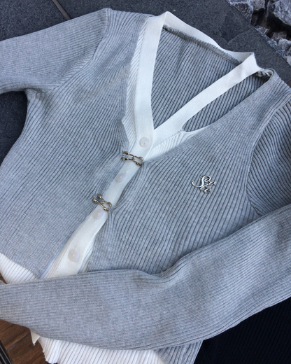 2ピースバイカラーカーディガン NO0152