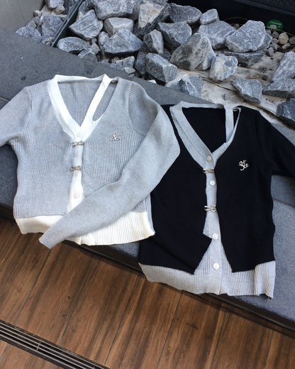 2ピースバイカラーカーディガン NO0152