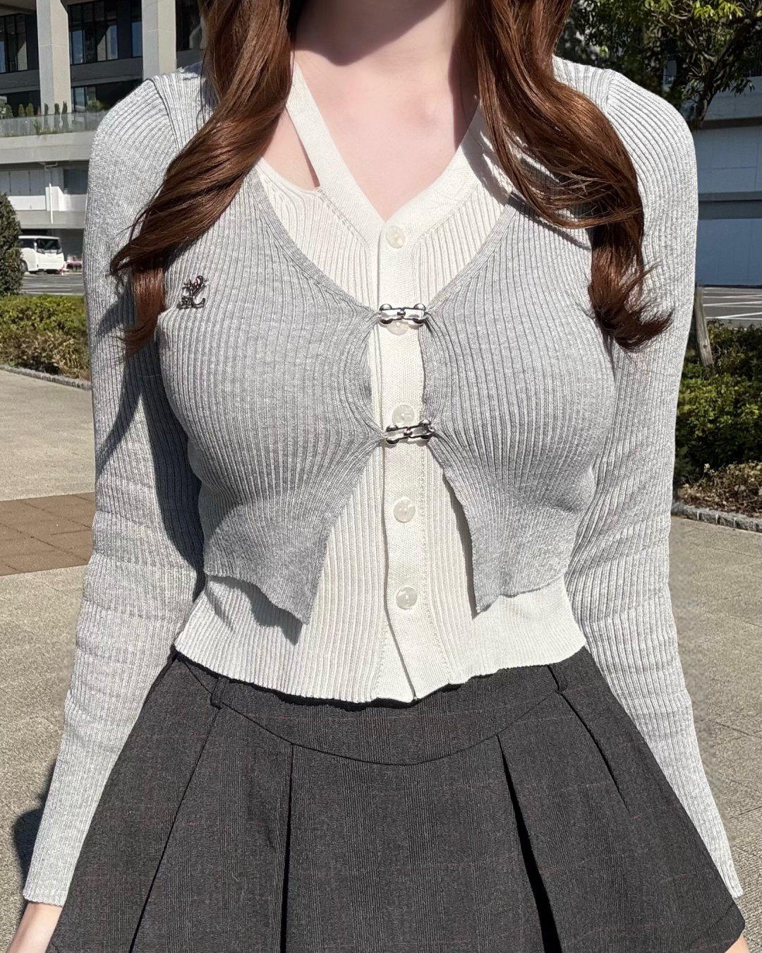 2ピースバイカラーカーディガン NO0152