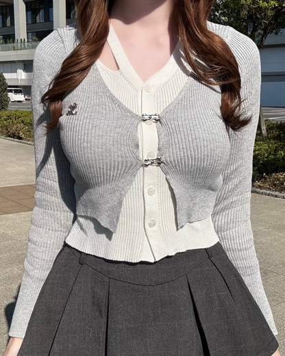 2ピースバイカラーカーディガン NO0152