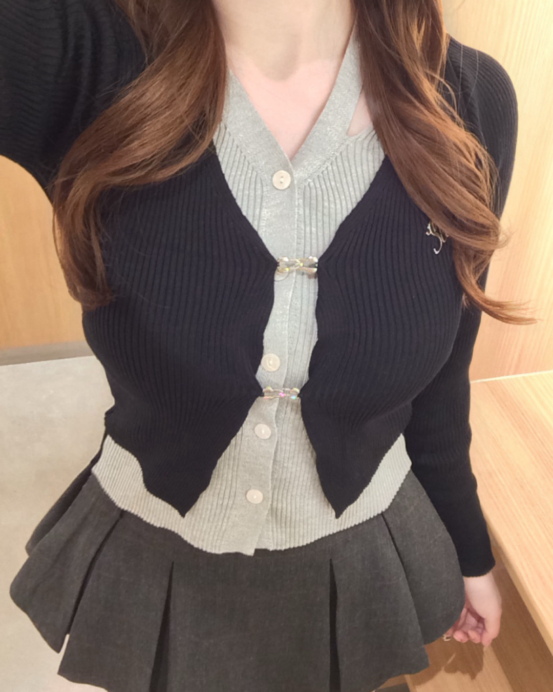 2ピースバイカラーカーディガン NO0152