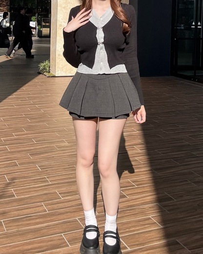 2ピースバイカラーカーディガン NO0152