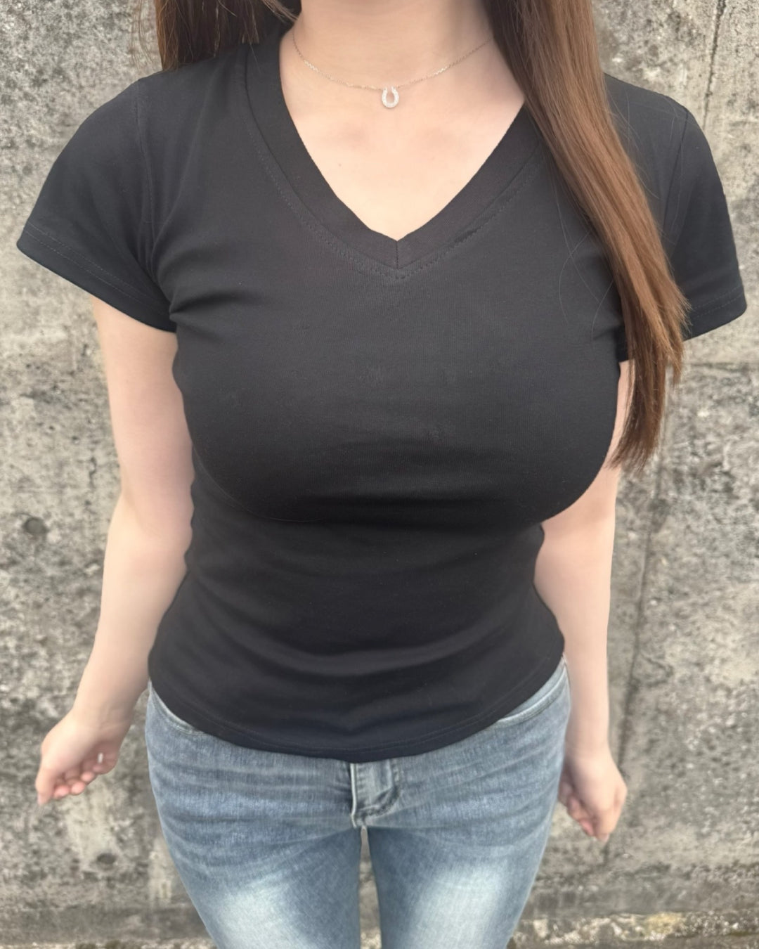 ストレートショルダーウエストVネック半袖TシャツNO0246
