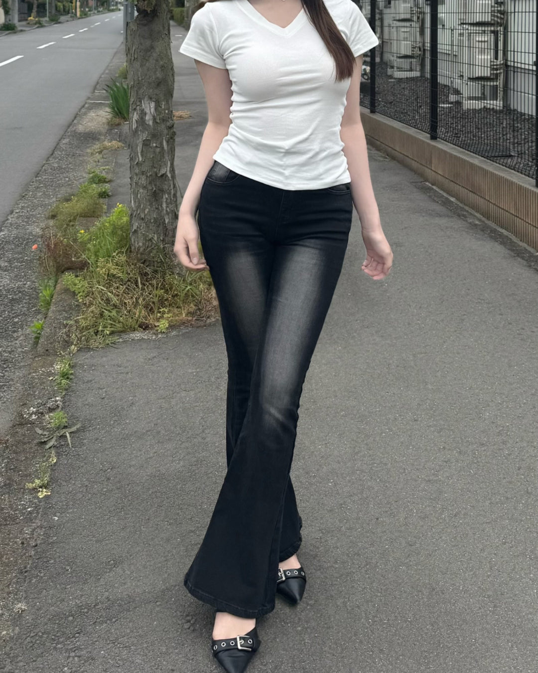 ストレートショルダーウエストVネック半袖TシャツNO0246