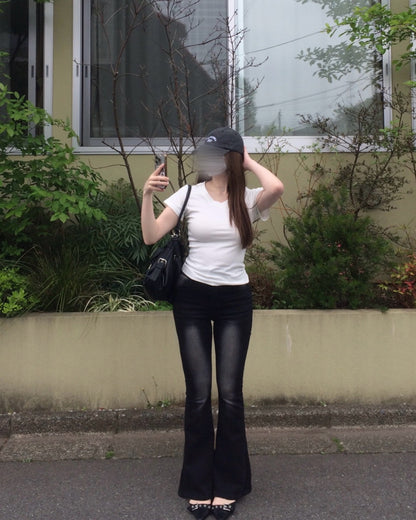 ストレートショルダーウエストVネック半袖TシャツNO0246