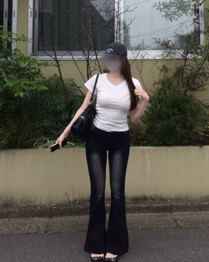 ストレートショルダーウエストVネック半袖TシャツNO0246
