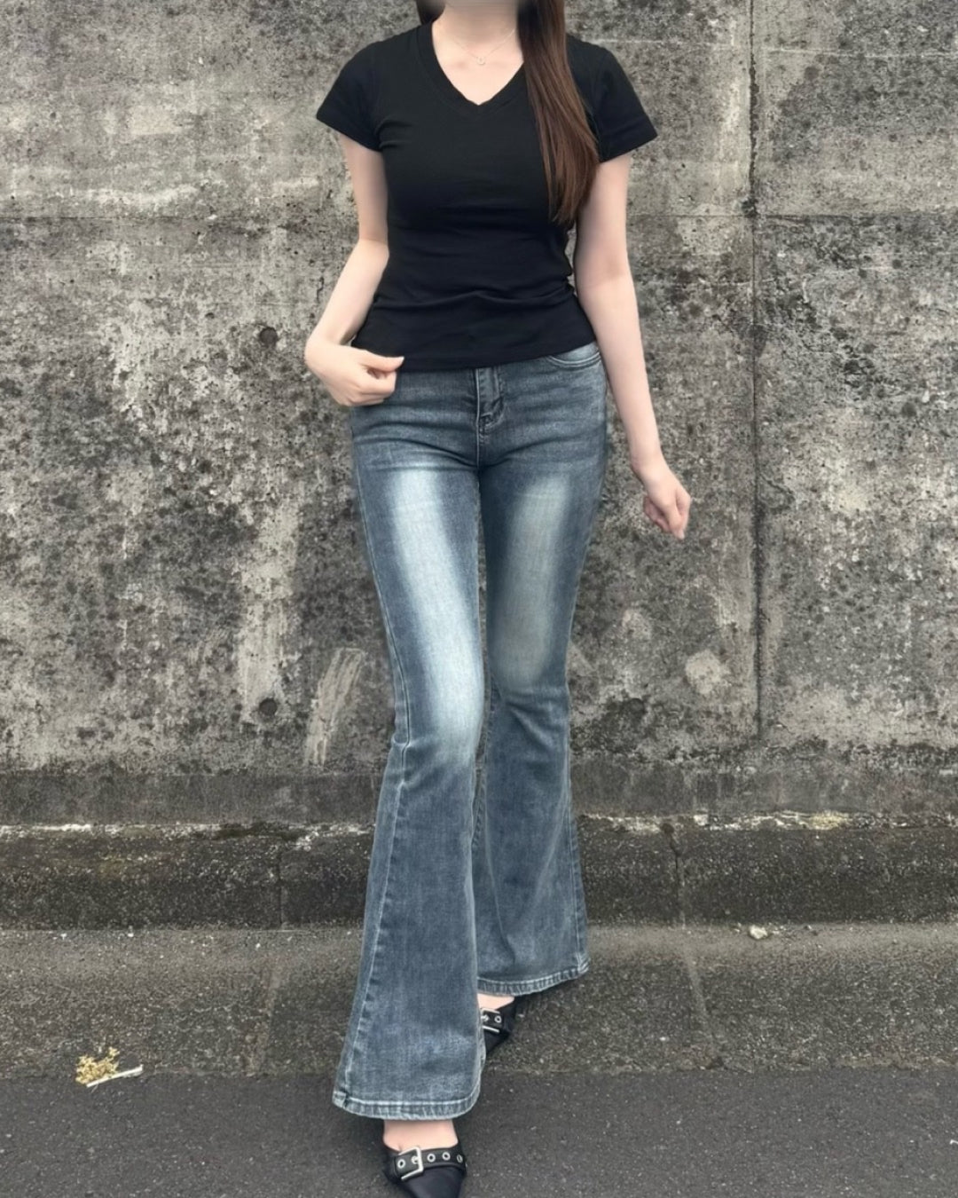 ストレートショルダーウエストVネック半袖TシャツNO0246