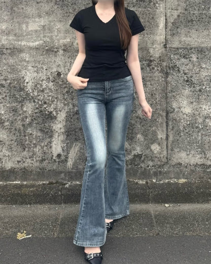 ストレートショルダーウエストVネック半袖TシャツNO0246