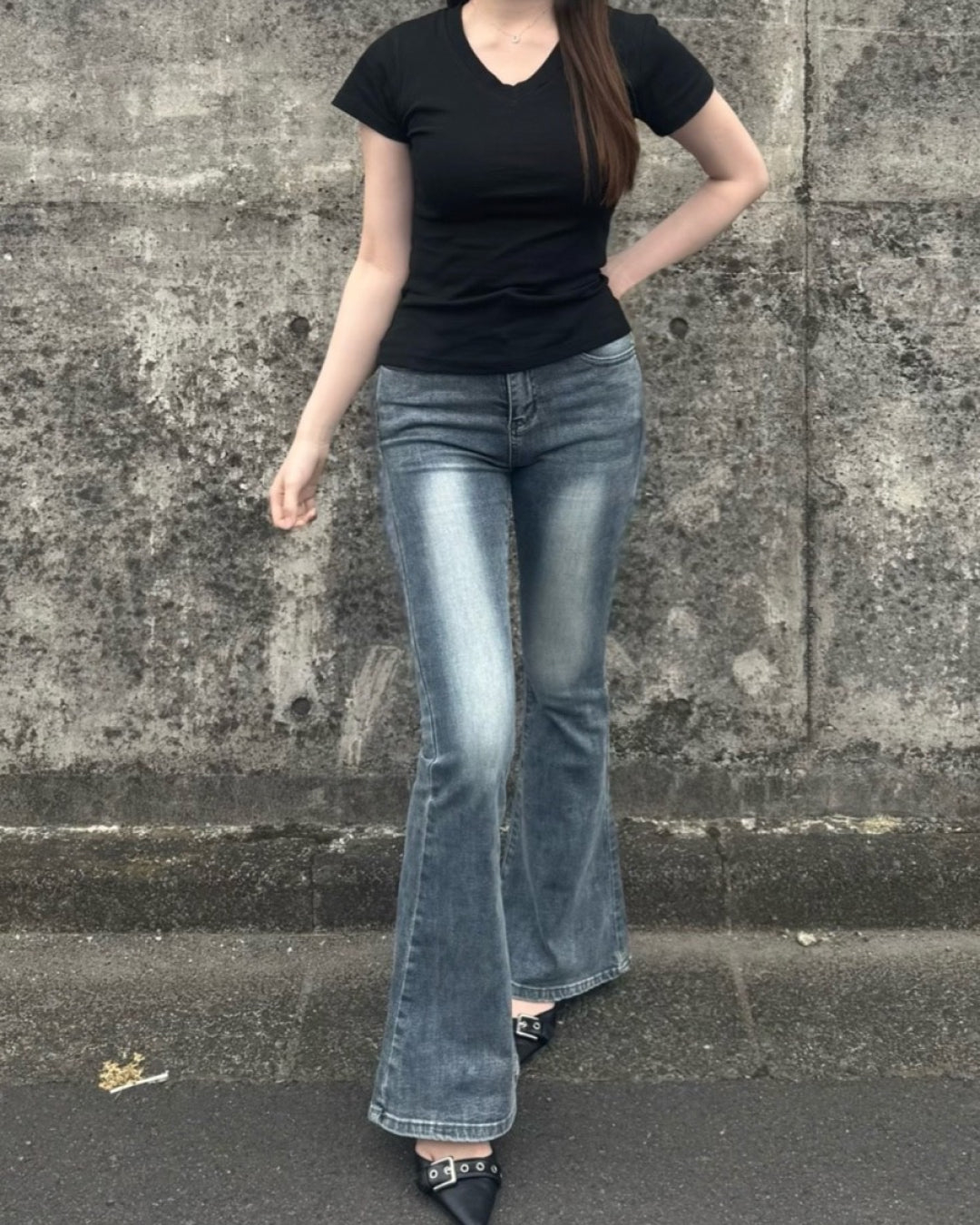 ストレートショルダーウエストVネック半袖TシャツNO0246