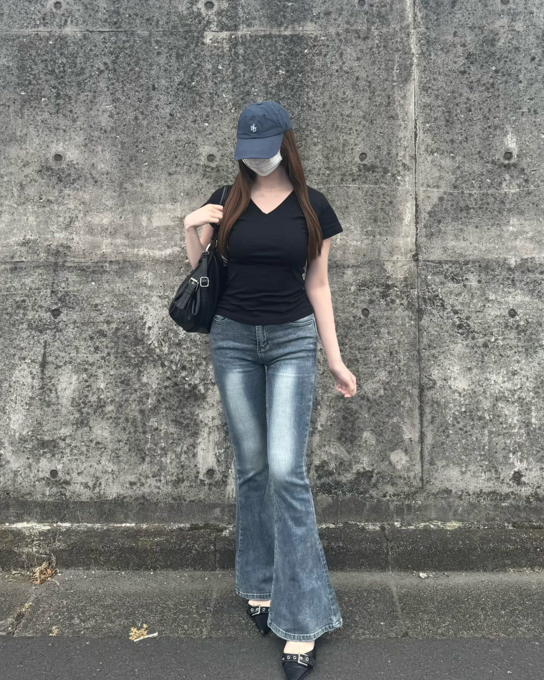 ストレートショルダーウエストVネック半袖TシャツNO0246