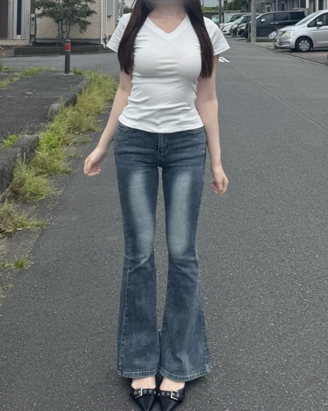 ストレートショルダーウエストVネック半袖TシャツNO0246