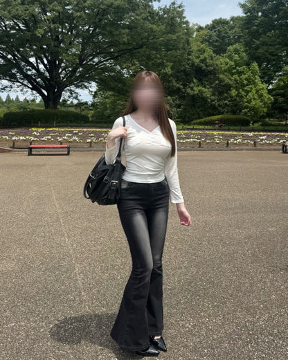 ヘンリーネックスリムVネックトップ
NO0253