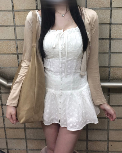 ホワイトレースギャザーリボンワンピース NO0309