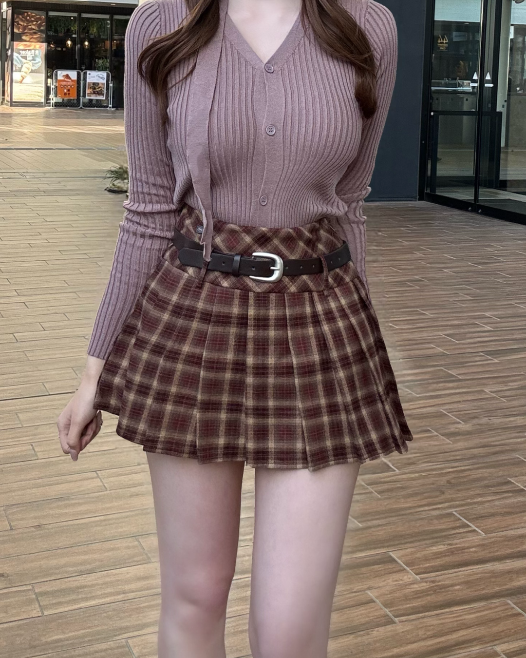 【即納】ベルト付きチェックプリーツミニスカート NO5001