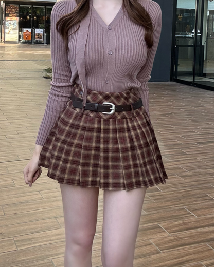 【即納】ベルト付きチェックプリーツミニスカート NO5001
