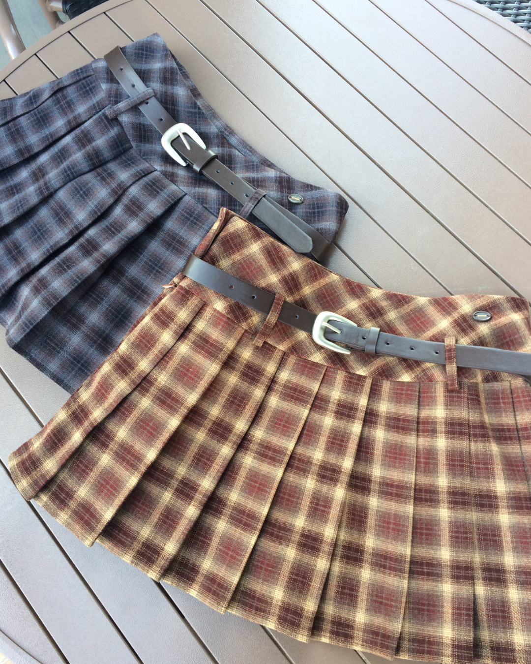 【即納】ベルト付きチェックプリーツミニスカート NO5001