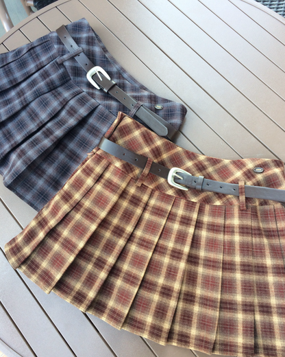 【即納】ベルト付きチェックプリーツミニスカート NO5001