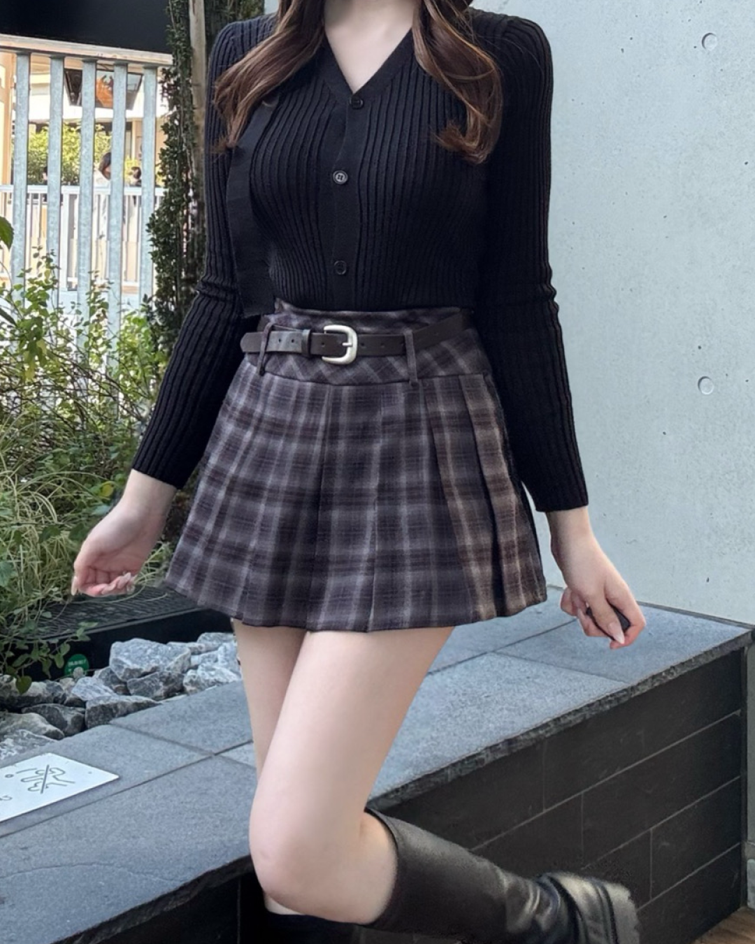 【即納】ベルト付きチェックプリーツミニスカート NO5001