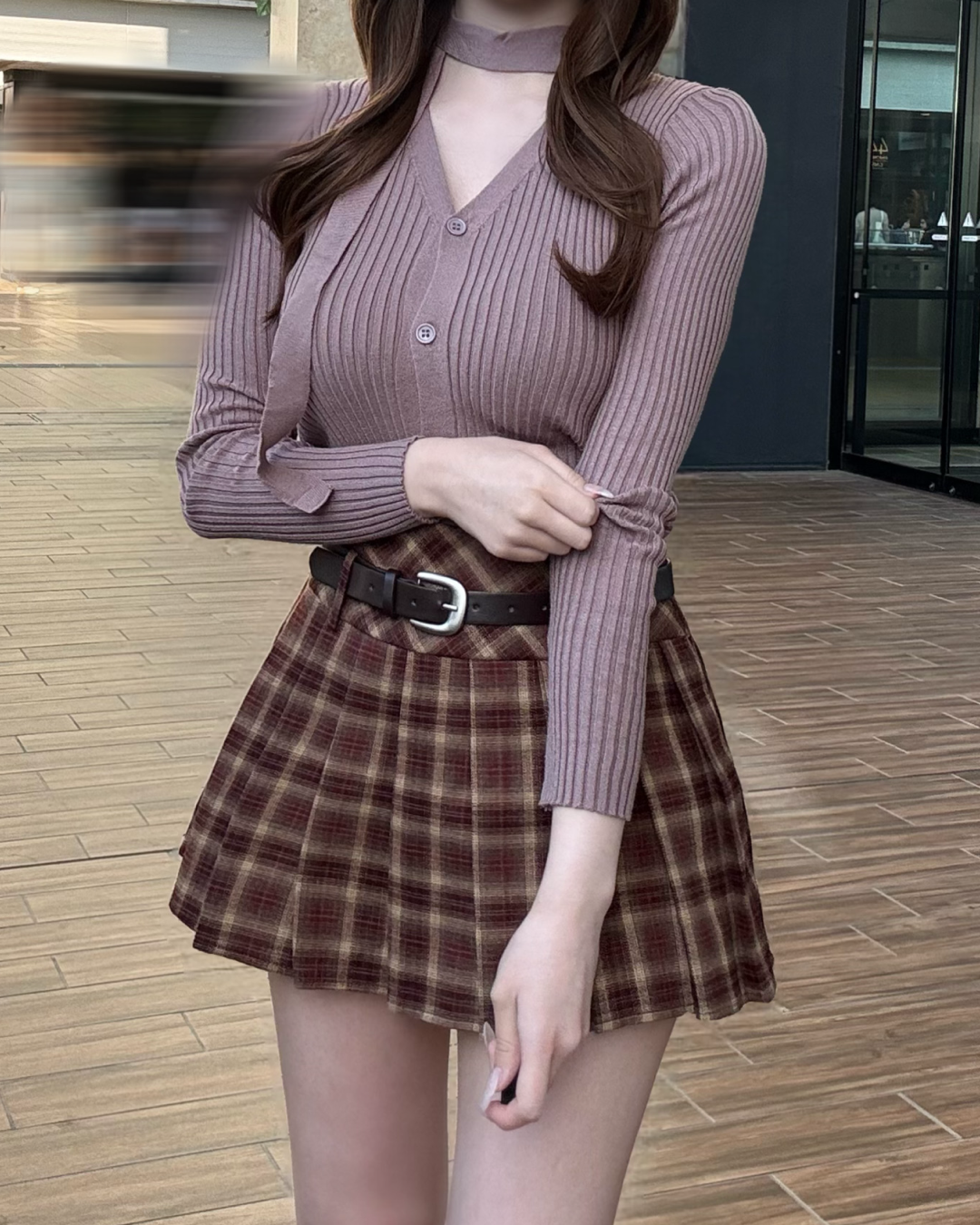 【即納】ベルト付きチェックプリーツミニスカート NO5001