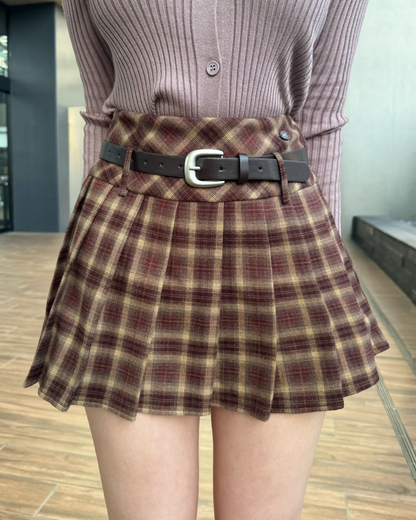 【即納】ベルト付きチェックプリーツミニスカート NO5001