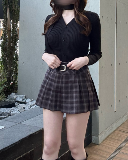 【即納】ベルト付きチェックプリーツミニスカート NO5001