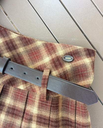 【即納】ベルト付きチェックプリーツミニスカート NO5001