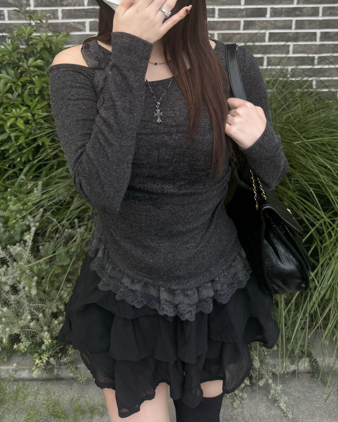 【即納】レースリボンワンショルダーニット NO5002