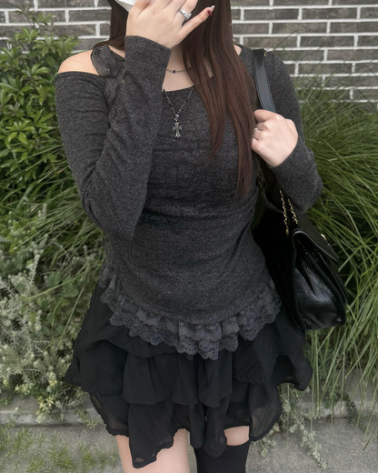 【即納】レースリボンワンショルダーニット NO5002