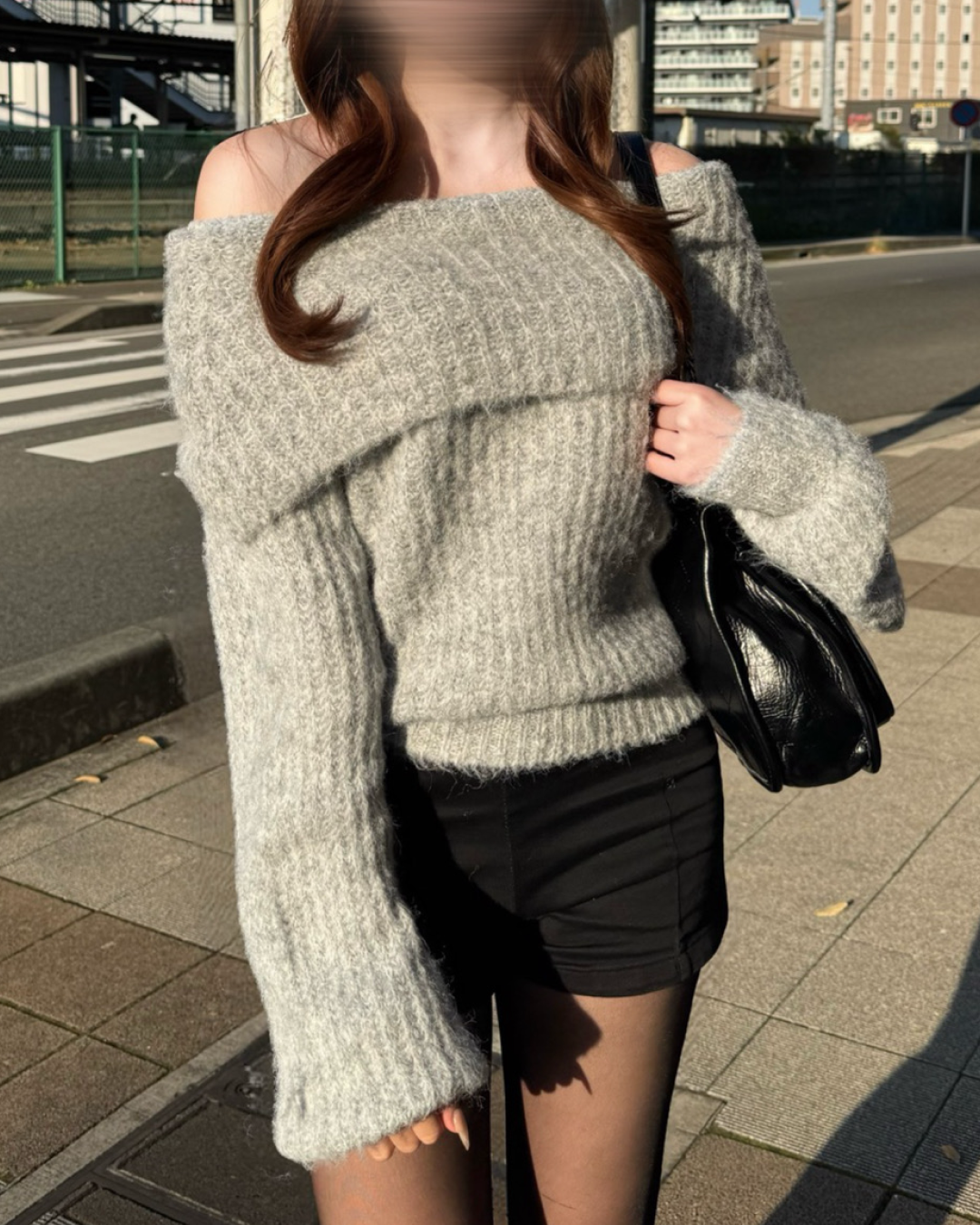 【即納】オフショルダーローゲージニット NO5004